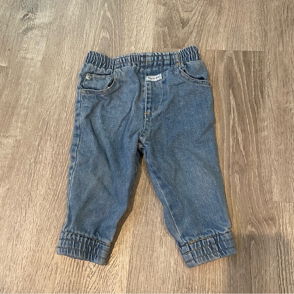 Bugle Boy Vintage Baby Jeans Blue Denim Snaps Elastic Waist Size 12 Months - Picture 1 of 5